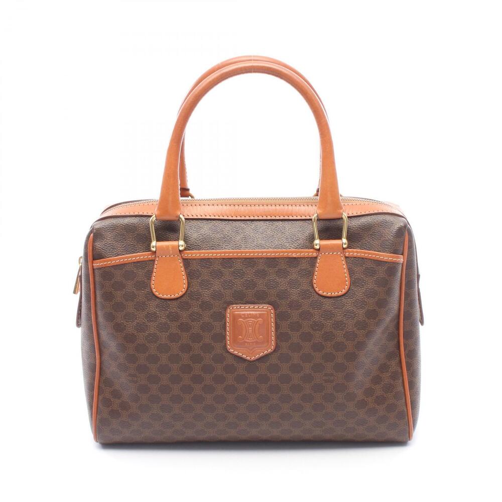 Celine Macadam Handbag Canvas Leather Brown